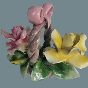 Vintage 1960s Nuova Capodimonte Small Basket of Roses